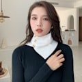 Miniatyrbilde 3 av 5: Dame falsk krage Avtakbar halv Strikket Knapp Pullover Sc Wine Red 21cm