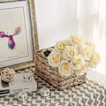 Miniatyrbillede 3 af 5: Kunstig Rose 10 stk. Åben Blomsterbuket Falske Rosestængler Falske Silke Blomster (Brændt Orange) Ivory