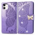 Fodral för iPhone 14 Max Ljuslila Diamant 3D Präglad Fjäril Blomma Skiva