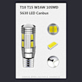 Miniatyrbilde 4 av 5: 2 STK W5W T10 12V 6000K 5630 10 SMD Bil LED Pære Canbus Skiltlys Kile Side Blinklys S