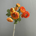 Miniatyrbild 1 av 6: Faux 7-Huvud Flockad Kamelia Pion Bröllopsdekor Multi-Lager Ranunkel Sidenblomma 7 heads of hairy lotus orange