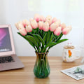 Pikkukuva 4 / 5: Keinotekoiset tulppaanikukat, 20 kpl 34 cm keinotekoisia lateksitulppaaneja kodin, huoneen, toimiston, juhlien ja häiden koristeluun, valkoinen Light Pink