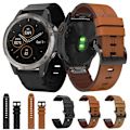 Miniatyrbillede 4 af 5: Sort Sort Læder Urrem kompatibel med Garmin Fenix 5