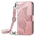 Fodral för iPhone 15 Pro Max Roséguld Crossbody midja lång Rem Plånbok med Korthållare läder