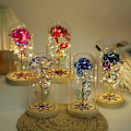 Miniatyrbillede 2 af 3: Skønheden og Udyret Rose Lampe i Glaskuppel, LED Forever Galaxy Rose Kunstig Blomst