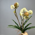 Miniatyrbilde 3 av 6: Simulert Paphiopedilum PVC Føles Ekte Kunstig Blomst Hjemmeinnredning 2-Hodet med Blader Orkidé Myk Dekor Green Elf