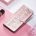 Fodral för iPhone 15 Pro Roséguld Bästsäljande sött 3D-präglat läderplånboksfodral med korthållare