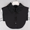 Miniatyrbillede 5 af 5: Dame falsk krave Skjorte All-Match Perlebesat Skjorte Ternet Hvid Hollow lace black