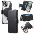 Etui til iPhone 15 Plus 6.7 Sort galvaniseret magnetisk 2-i-1 læderetui Elektroplettering transparent Magnetisk Flip 2 i 1