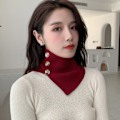 Miniatyrbilde 4 av 5: Dame falsk krage Avtakbar halv Strikket Knapp Pullover Sc Wine Red 21cm
