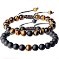 Miniatyrbillede 1 af 5: Justerbart Langdistanceforhold Sten Pararmbånd (Brun), Frostet Sten Vævet Armbånd