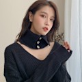 Miniatyrbilde 2 av 5: Dame falsk krage Avtakbar halv Strikket Knapp Pullover Sc Wine Red 21cm