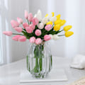 Miniatyrbillede 2 af 5: 5 stk./sæt Fake Blomster Dekoration Simuleret Let at Vedligeholde Kunstlæder Lang Stil Soft Kunstig Tulip Bryllupsartikler Orange