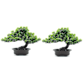 Miniatyrbillede 1 af 5: 2x Kunstig Japansk Bonsai Træ Højde 24 cm Til Hjemmekontor Indretning