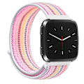 Pikkukuva 2 / 3: Vaaleanpunainen raidallinen nailonranneke, yhteensopiva Fitbit Versa 1 / 2 kanssa