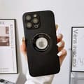 Fodral för iPhone 14plus svart Magnetisk Saknas Etikett Pebble-läder Linsskydd Heltäckande
