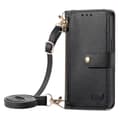 Fodral för iPhone 15 Pro Max Svart [lång crossbody-rem] Source Love Pebbled RFID-blockerande rem