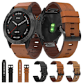 Miniatyrbillede 4 af 5: Sort Sort Læder Urrem kompatibel med Garmin Fenix 6 Sapphire GPS kompatibel med Garmin Fenix 6 Sapphire GPS