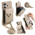 Fodral för iPhone 16pro Khaki Pebbled Stor Dragspels Sminkspegel Crossbody Rem