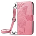 Fodral för iPhone 16 Rosa Crossbody midja lång Rem Plånbok med Korthållare läder