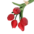 Miniatyrbillede 1 af 5: 5 stk./sæt Fake Blomster Dekoration Simuleret Let at Vedligeholde Kunstlæder Lang Stil Soft Kunstig Tulip Bryllupsartikler Red