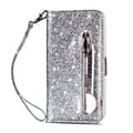 Fodral för iPhone 15 silver glitterplånbok med korthållare