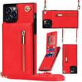 Fodral för iPhone 16E röd Crossbody plånbok med dragkedja och kortfack