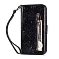 Etui til iPhone 16 Plus Sort Glitter Lynlås Læder Etui Mode glitter lynlås Flip Almindelig