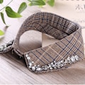 Miniatyrbilde 1 av 5: Dame falsk krage Rutete/Brun Hmade Rhinestone Ornament Liten Brown front buckle