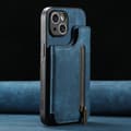 Fodral för iPhone 15 Pro Max blå Retro Flip Kort Hållare Dragkedja Plånbok med Kort Hållare