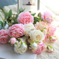 Miniatyrbillede 7 af 10: 1 STK 3 Hoveder Rose Silke Kunstig Pæon Blomst til Hjem Bryllup Væg Blomsterdekoration Blomsterfest Red