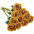 Miniatyrbillede 1 af 5: Kunstig Rose 10 stk. Åben Blomsterbuket Falske Rosestængler Falske Silke Blomster (Brændt Orange) Mustard Yellow