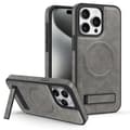 Fodral för iPhone 15PLUS Titanium Grå läderställ kristallsköld Magnetisk