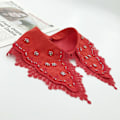 Miniatyrbilde 5 av 5: Dame falsk krage Avtakbar halv H-sydd Perlebrodert Red