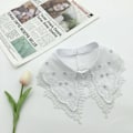 Miniatyrbilde 1 av 5: Dame falsk krage Avtakbar halv H-sydd Perlebrodert White