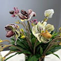 Miniatyrbilde 2 av 6: Simulert Paphiopedilum PVC Føles Ekte Kunstig Blomst Hjemmeinnredning 2-Hodet med Blader Orkidé Myk Dekor White