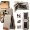 Fodral för iPhone 14 Khaki Pebbled Plånbok med Korthållare Ställ