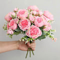 Miniatyrbilde 2 av 5: 1 stk 5-hoders kunstig stoffrose hjemmefest brude hjem bryllup borddekorasjon Rose Red