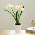 Miniatyrbillede 5 af 5: Kunstig Narcissus i Potte 2 Hoveder Borddekoration Falsk Potteplante Boligartikler Yellow