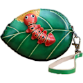 Miniatyrbillede 1 af 5: Dame Træ Blad Koskind Møntpung Kan Holde Mønter Armbånd Clutch Håndlavet Læder Lynlås Nøgleetui