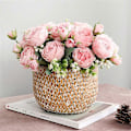 Miniatyrbillede 3 af 5: 1 Bundt 5 Hoveder Livagtig Fin Tekstur Kunstig Blomst Udsøgt Iøjnefaldende Plastik Simulation Pæon til Hjemmet Pink