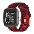 Pikkukuva 1 / 5: Punainen raidallinen kudottu nylonranneke, yhteensopiva Fitbit Versa 2:n, Fitbit Versan, Fitbit Versa Liten ja Fitbit Blazen kanssa
