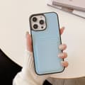 Fodral för iPhone 14pro Blått litchimönster kort Pebbled lädertextur Plånbok med korthållare