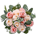 Miniatyrbillede 1 af 5: 17 stk. Kunstige Blomster, 12 Silkeblomster og 5 Kunstige Eucalyptusblade Stilke i Bulk, til Bryllup