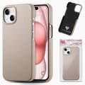 Fodral för iPhone 15 Plus Khakigrå klassisk Enkel högkvalitativ nisch Pebbled halv-edge