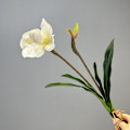 Miniatyrbilde 1 av 6: Simulert Paphiopedilum PVC Føles Ekte Kunstig Blomst Hjemmeinnredning 2-Hodet med Blader Orkidé Myk Dekor White