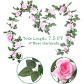 Miniatyrbillede 2 af 5: 4 stk. (9,75 m) Kunstig Rose Ranke Falsk Blomsterguirlande Hængende Rose Vedbend Hængekurve Bryllupsbue Have Baggrundsdekoration (Pink) Pink