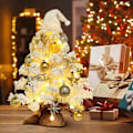 Miniatyrbild 4 av 4: 19,7 tums Mini Julgran, Förbelyst Bordsjulgran, Snötäckt Julgran