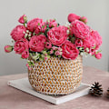 Miniatyrbilde 4 av 5: 1 stk 5-hoders kunstig stoffrose hjemmefest brude hjem bryllup borddekorasjon Rose Red