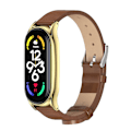 Miniatyrbild 1 av 3: Brunt Guld Mikrofiberläder Klockarmband kompatibelt med Xiaomi Mi Band 7 / 7 Nfc